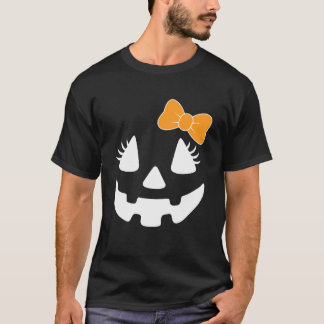 Girly Pumpkin Face with Eyelashes Bow Halloween Ja T-Shirt