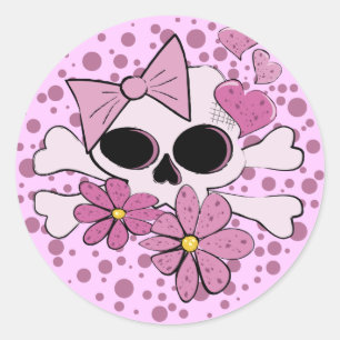 Girly Punk Skull Classic Round Sticker