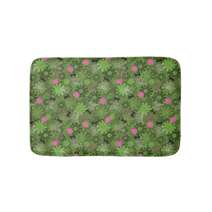 Girly Punk Skulls on Flower Camo background Bath Mat