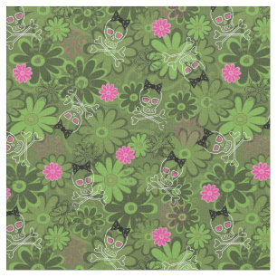 Girly Punk Skulls on Flower Camo background Fabric