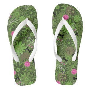 Girly Punk Skulls on Flower Camo background Jandals