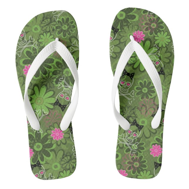 Girly Punk Skulls on Flower Camo background Jandals (Footbed)