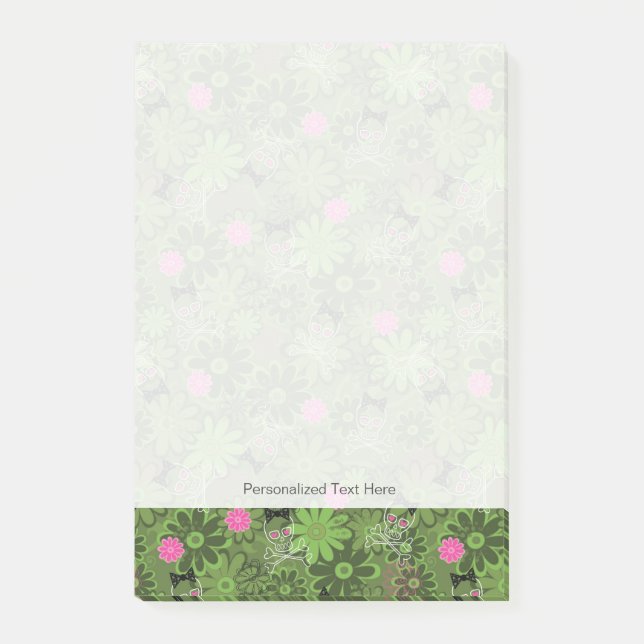 Girly Punk Skulls on Flower Camo background Post-it Notes (Front)