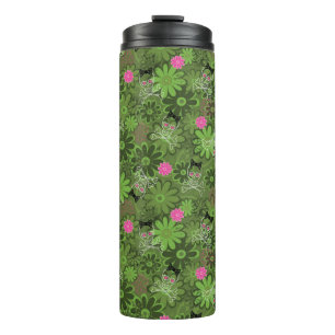 Girly Punk Skulls on Flower Camo background Thermal Tumbler