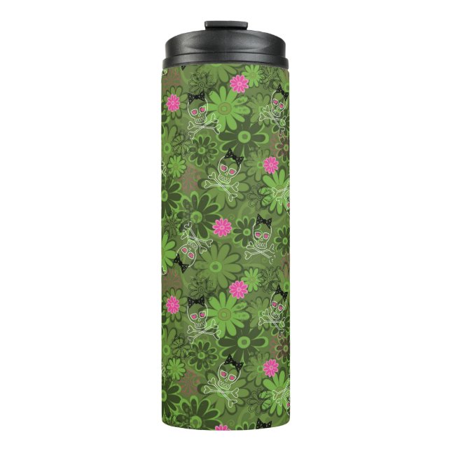 Girly Punk Skulls on Flower Camo background Thermal Tumbler (Front)
