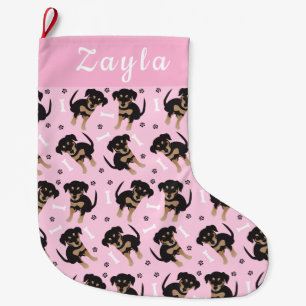 Girly Puppy Pattern Pink Large Christmas Stocking