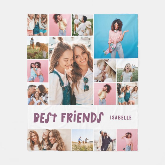 Girly purple 16 photo best friend modern simple fl fleece blanket (Front)