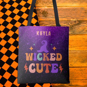 Girly Purple and Black Personalised Halloween Tote Bag