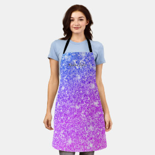 Girly Purple and Pink Glitter Monogram Name    Apron
