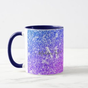 Girly Purple and Pink Glitter Monogram Name    Mug