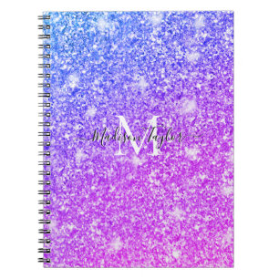 Girly Purple and Pink Glitter Monogram Name Notebook