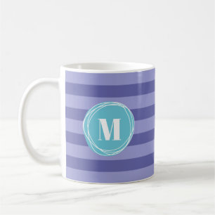 Girly Purple Aqua Stripes Monogram Coffee Mug