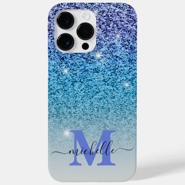 Girly Purple & Blue Glitter Ombre Monogrammed Case-Mate iPhone Case (Back)