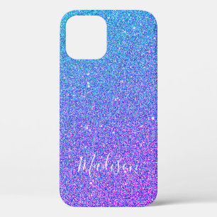 Girly Purple Blue Glitter Sparkle Ombre Name iPhone 12 Pro Case