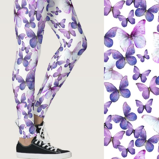 Girly Purple Butterflies Whimsical Patterned Leggings (Creator Uploaded)