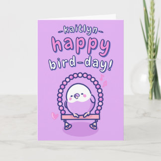 Girly Purple Cartoon Budgie Pun Birthday Card