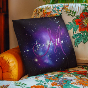 Girly Purple Celestial Photo Monogram Cushion