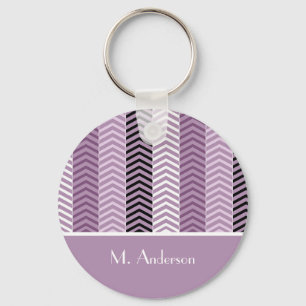 Girly Purple Chevron Stripes Pattern With Name Key Ring