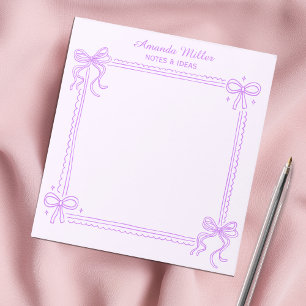 Girly Purple Coquette Bow Personalised Name Notepad