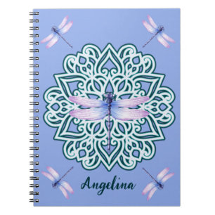 Girly Purple Dragonfly Mandala Monogram Name Notebook