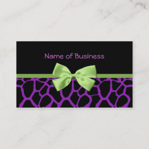 Girly Purple Giraffe Print With Cute Green Ribbon Business Card
