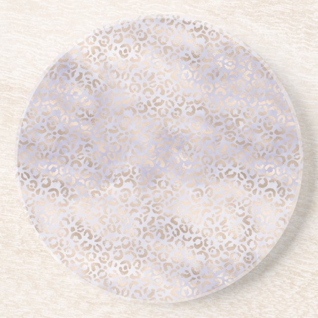 Girly Purple Glam Gold Leopard Print Watercolor Coaster (Front)