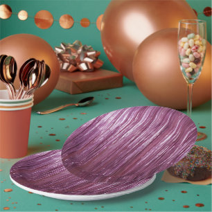 Girly Purple Glam Tinsel Stripes  Paper Plate