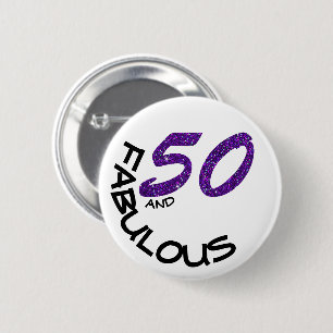 Girly Purple Glitter 50 Fabulous Birthday 6 Cm Round Badge