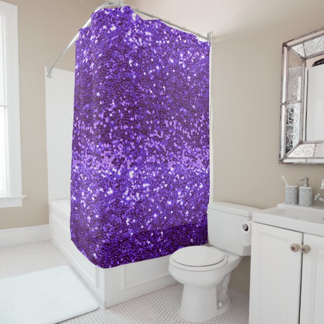 Girly Purple Glitter Bling Glam Modern  Shower Curtain (In Situ)