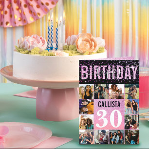 Girly Purple Glitter Confetti 12 Photo Birthday Card