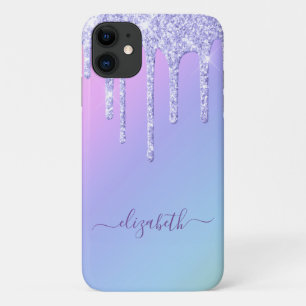 Girly Purple Glitter Drips Personalised Rainbow Case-Mate iPhone Case