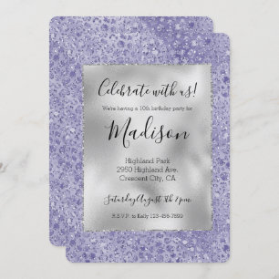 Girly Purple Glitter Glitz Leopard print Invitation