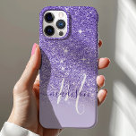 Girly Purple Glitter Monogram Name iPhone 12 Case<br><div class="desc">Girly Glitter Monogram Name Case. This design is accented with a faux glitter texture. Personalise this custom design with your own name and monogram initial.</div>