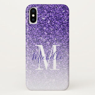 Girly Purple Glitter Sparkles Monogram Script Name Case-Mate iPhone Case