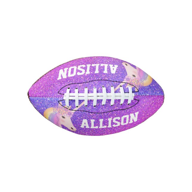 Girly Purple Glitter Unicorn Kids Personalised Football (Front)