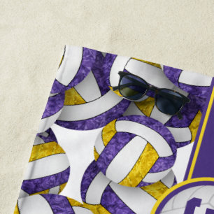 Girly purple gold custom volleyball team colours beach towel