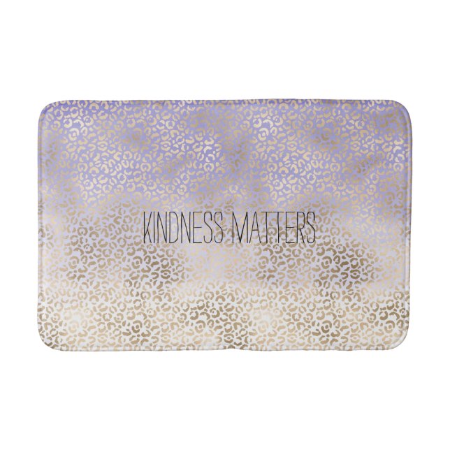Girly Purple Gold Ombre Leopard Print Bath Mat (Front)