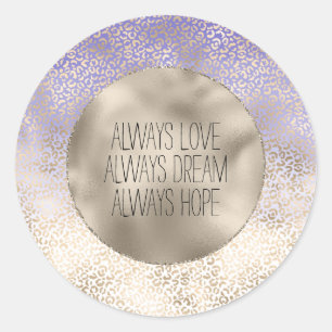 Girly Purple Gold Ombre Leopard Print Classic Round Sticker