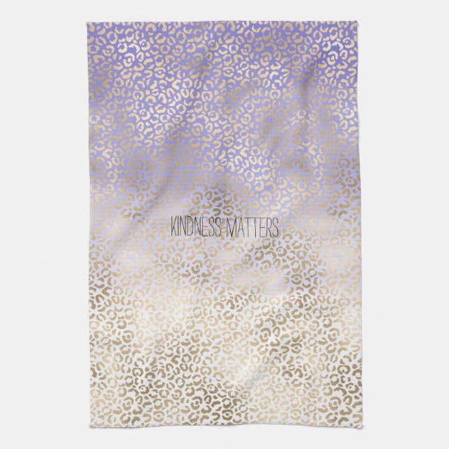 Girly Purple Gold Ombre Leopard Print Tea Towel (Vertical)