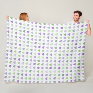 Girly Purple Green Hearts   Fleece Blanket