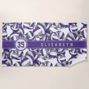 Girly purple grey custom volleyball team colours beach towel
