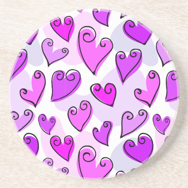 Girly Purple Hearts Cute Romantic Valentines Day  Coaster (Front)