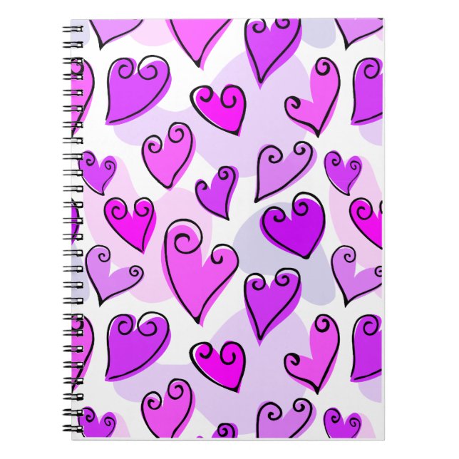 Girly Purple Hearts Cute Romantic Valentines Day  Notebook (Front)