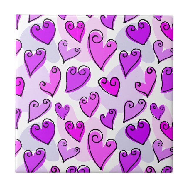 Girly Purple Hearts Cute Romantic Valentines Day  Tile (Front)
