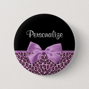 Girly Purple Jaguar Print Cute Bow With Name 6 Cm Round Badge
