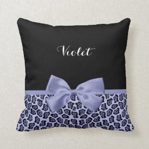Girly Purple Jaguar Print Lavender Bow With Name Cushion