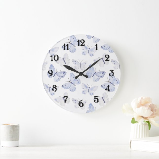 Girly Purple Lavender Butterflies Large Clock (Home)