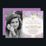 Girly Purple Lavender Gold Floral Bat Mitzvah Invitation<br><div class="desc">Celebrate your daughter's Bat Mitzvah with this gorgeous lavender and gold floral invitation! The wording is fully customisable. If you want to change the font style,  colours or re-arrange the graphics simply click the "Click to Customise Further" button.</div>