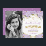 Girly Purple Lavender Gold Floral Bat Mitzvah Invitation<br><div class="desc">Celebrate your daughter's Bat Mitzvah with this gorgeous lavender and gold floral invitation! The wording is fully customisable. If you want to change the font style,  colours or re-arrange the graphics simply click the "Click to Customise Further" button.</div>
