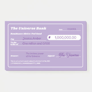 Girly Purple Money Manifestation Check Post-it Notes